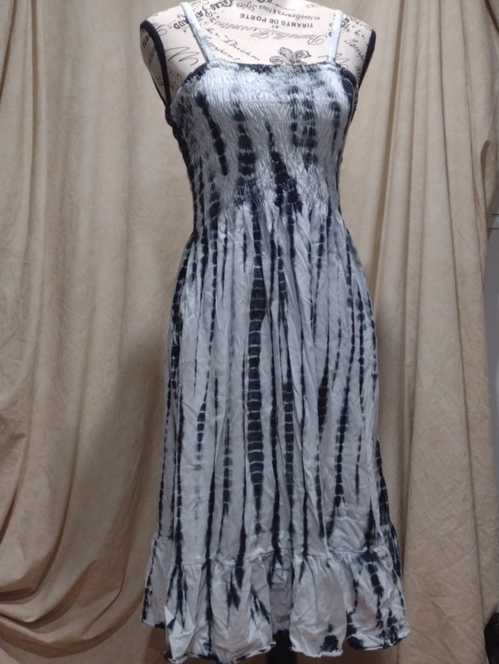 Advance Apparels Black & White Tie-Dye Smocked Midi Dress